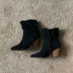 Target Universal Thread slouchy heeled booties. Style: Cianna. Black suede. 9.5